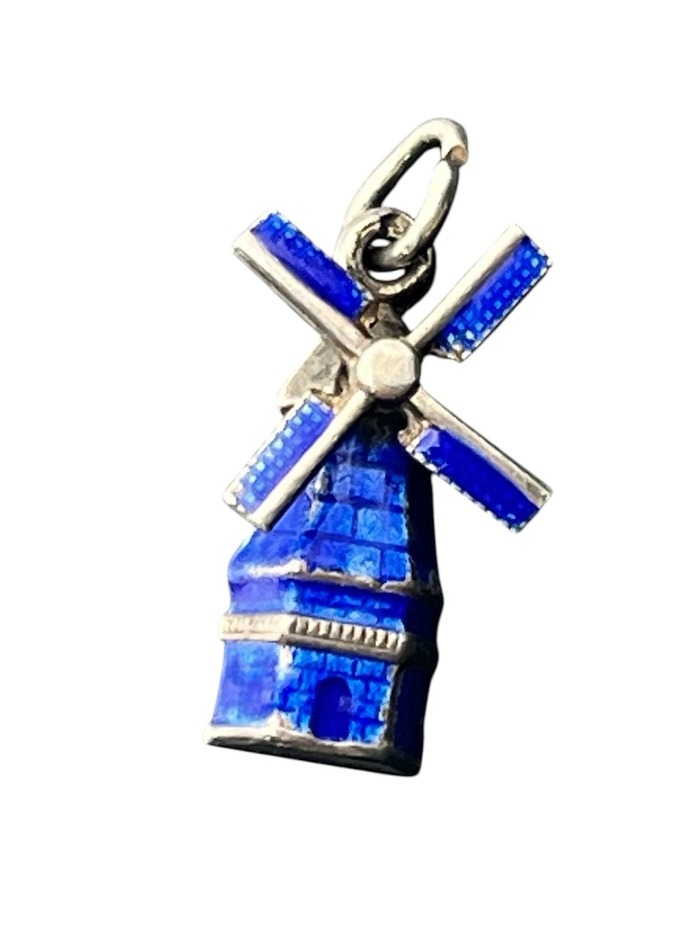 Blue enamel painted windmill silver movable vintage charm pendant for necklace